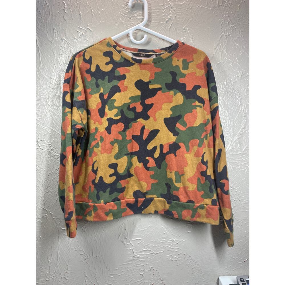 G.I.L.I. Printed Scoop‎ Pullover Sweatshirt green orange gold black size XXS